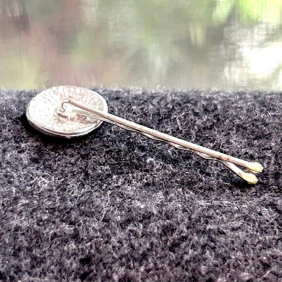 Vintage Enamel Clover Bobby Pin with Rhinestone Center - Picture 7 of 8